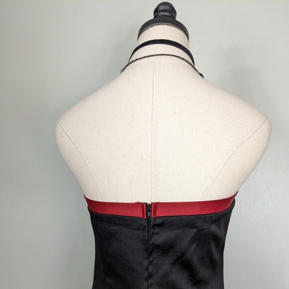Vintage Prom Dress Maxi Gown S Red Black Corset Goth 90 Y2K Strapless Vamp Glam - Picture 6 of 13